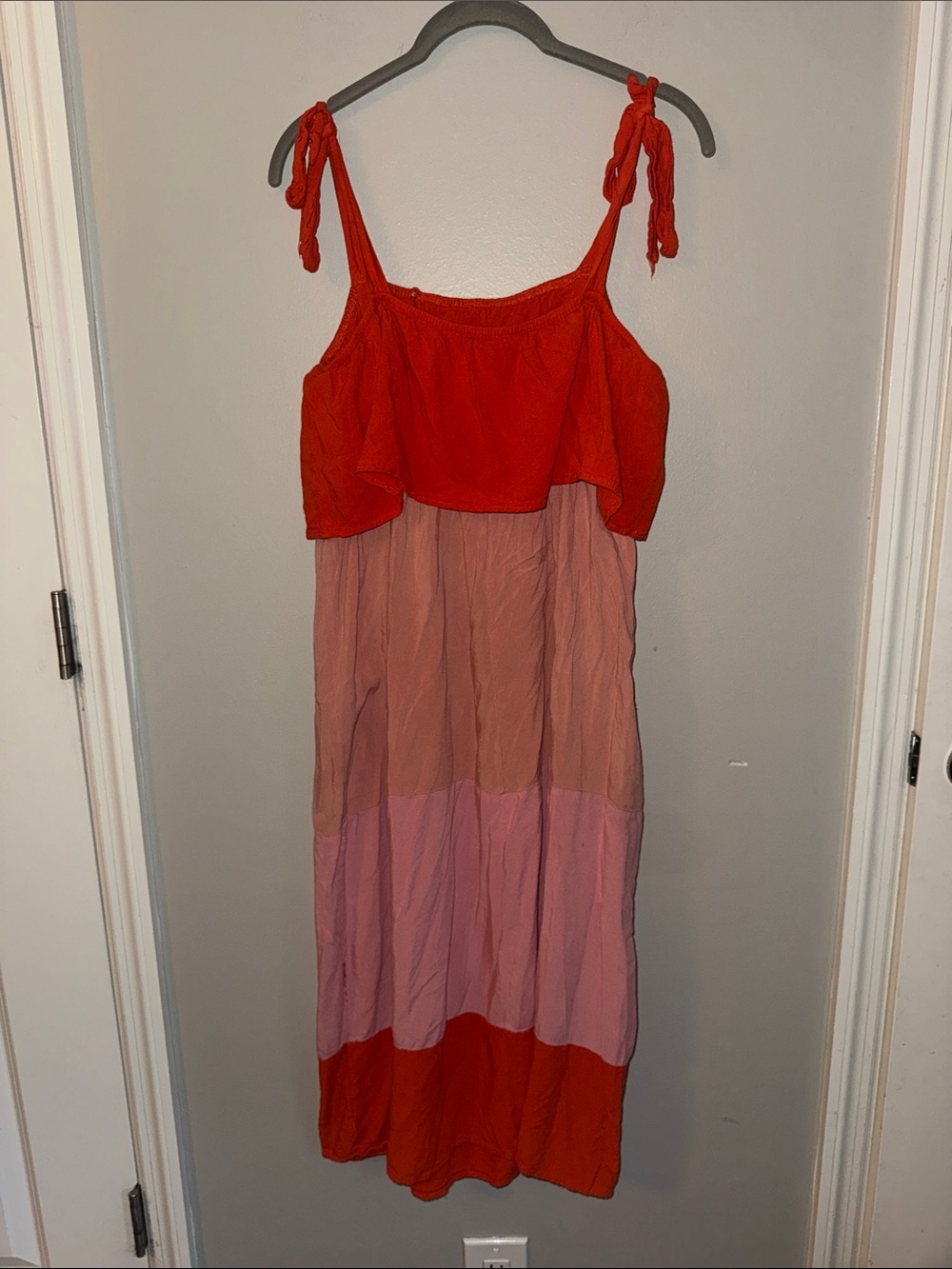Red & Pink Tiered Tie-Shoulder Summer Dress